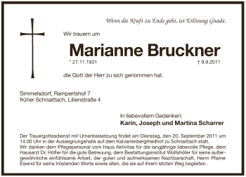 Traueranzeige von Marianne Bruckner von Pegnitz-Zeitung